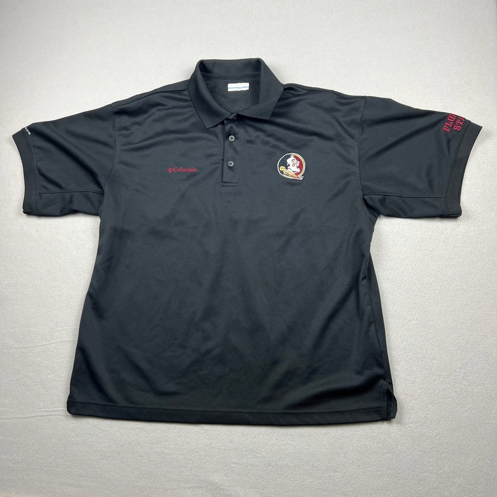 Columbia Mens Large Black Florida State FSU PFG Omni-Shade Polo Vented Back